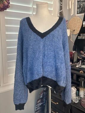 Nordstrom Blue V-Neck Sweater with Black Trim